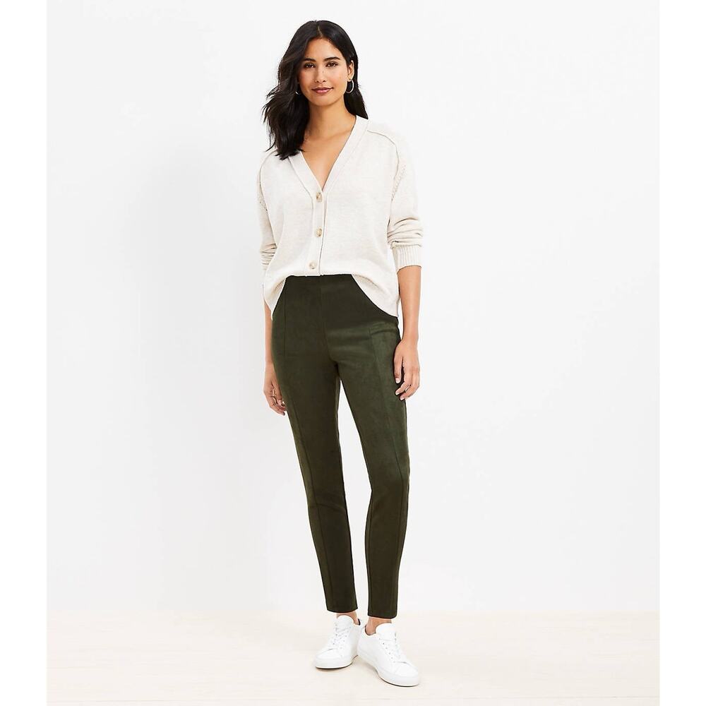 LOFT Faux Suede Leggings Medium Olive Green 2